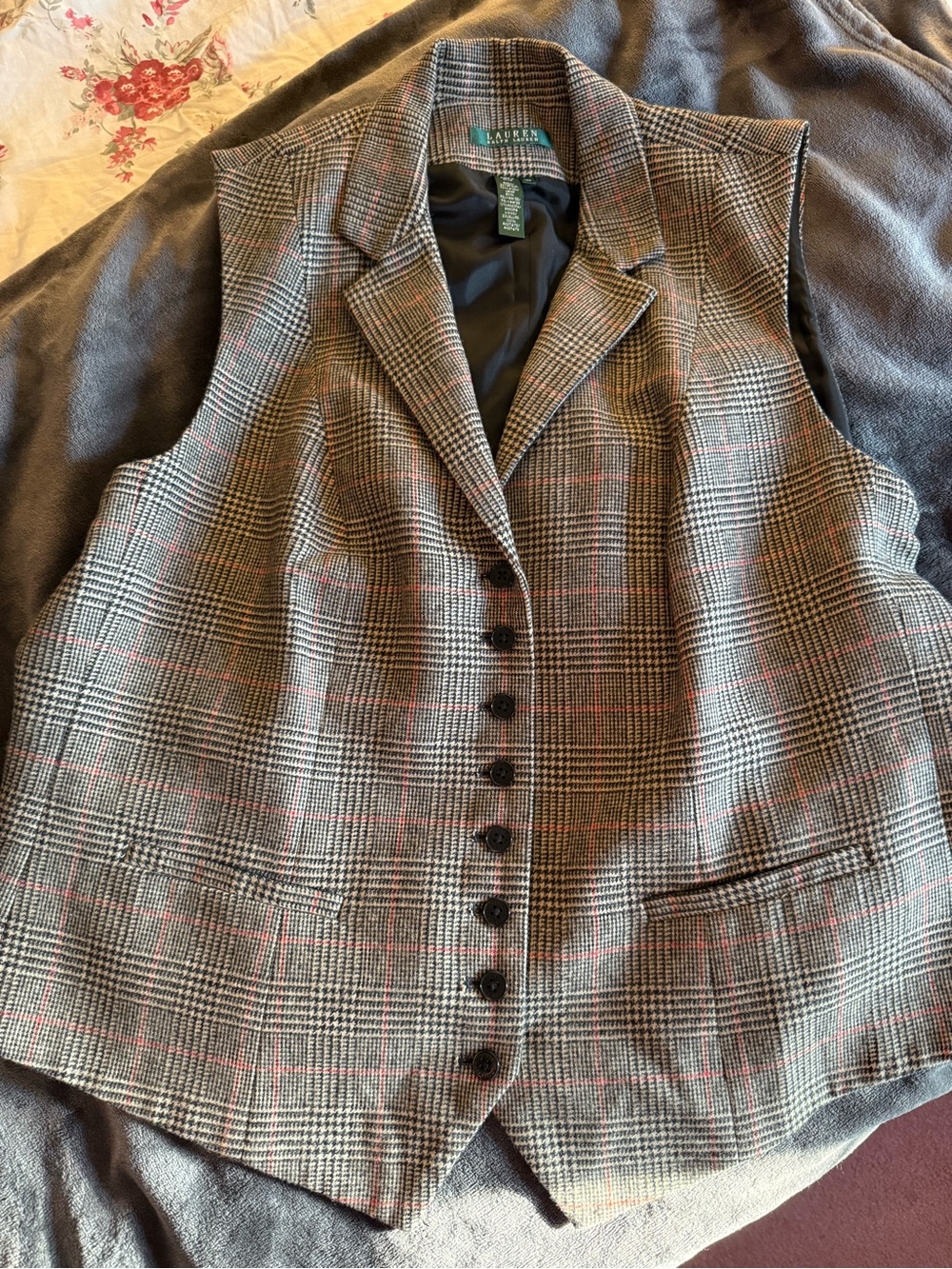 Ralph Lauren Glen Plaid Wool Vest with Subtle Red Windowpane